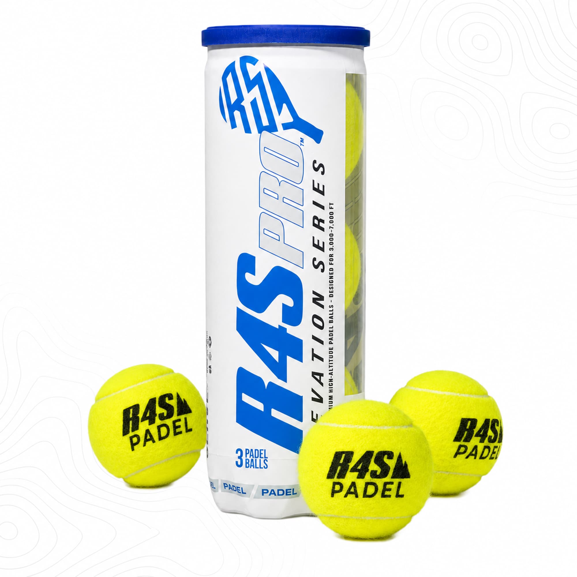 R4S Pro Elevation Series tube with three high-altitude padel balls